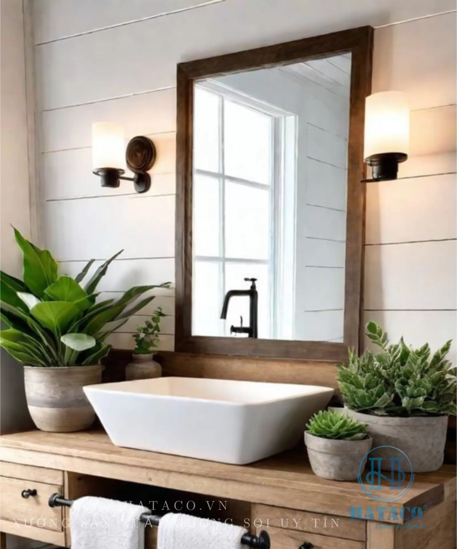 Báo giá gương nhà tắm khung gỗ và gương nhà tắm khung composite Hataco – Đẳng cấp không gian, nâng tầm trải nghiệm