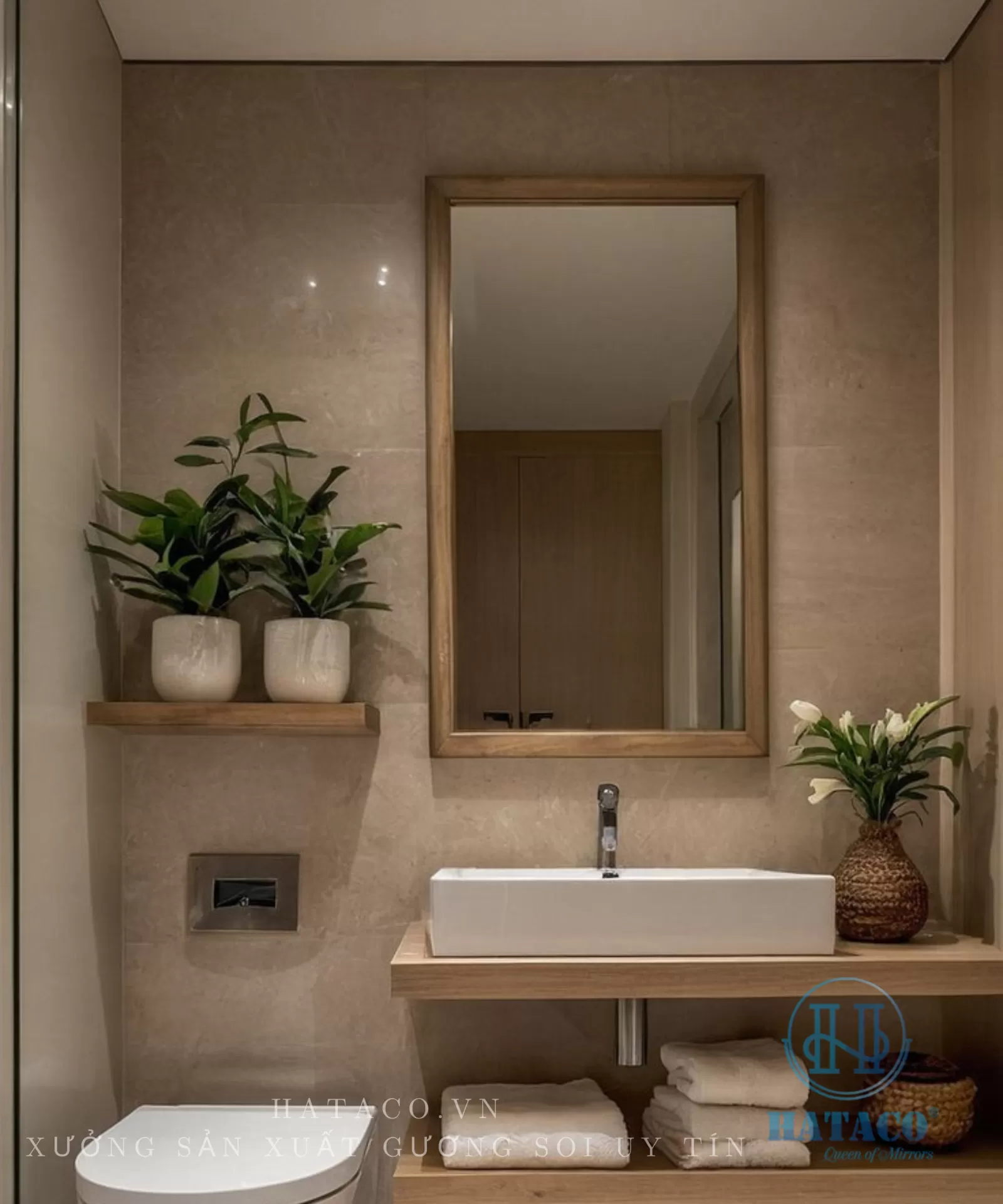 Báo giá gương nhà tắm khung gỗ và gương nhà tắm khung composite Hataco – Đẳng cấp không gian, nâng tầm trải nghiệm