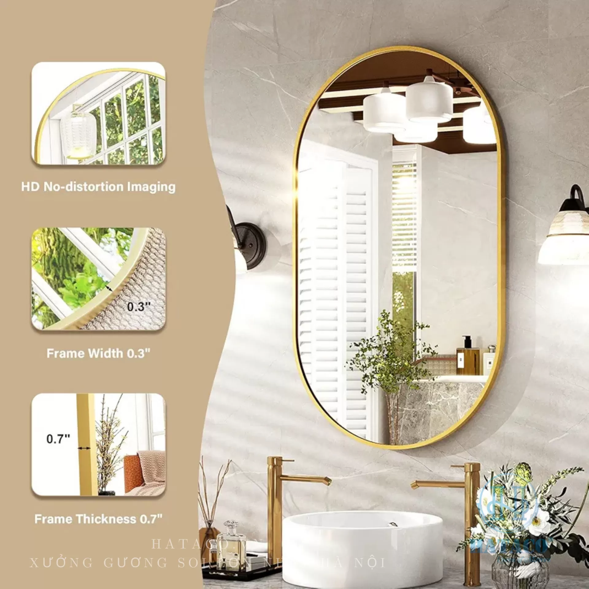 Báo giá gương nhà tắm khung inox và gương nhà tắm khung nhôm Hataco  –  hiện đại, sang trọng, giá xưởng
