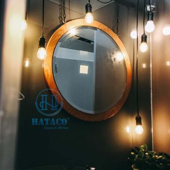 Gương Tròn Khung Gỗ Màu Xoan Đào D700